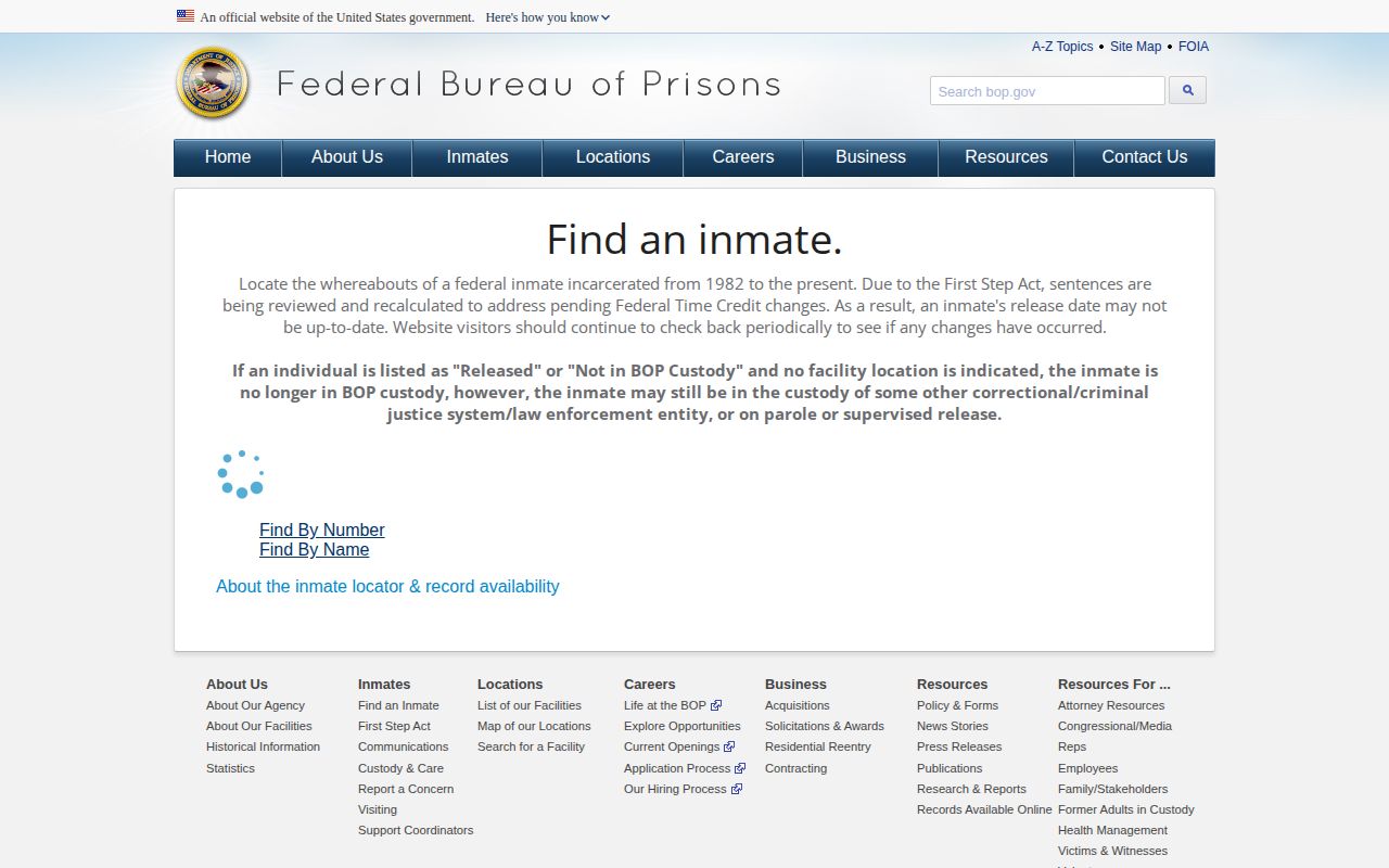 BOP federal release locator for a Logan County custody check