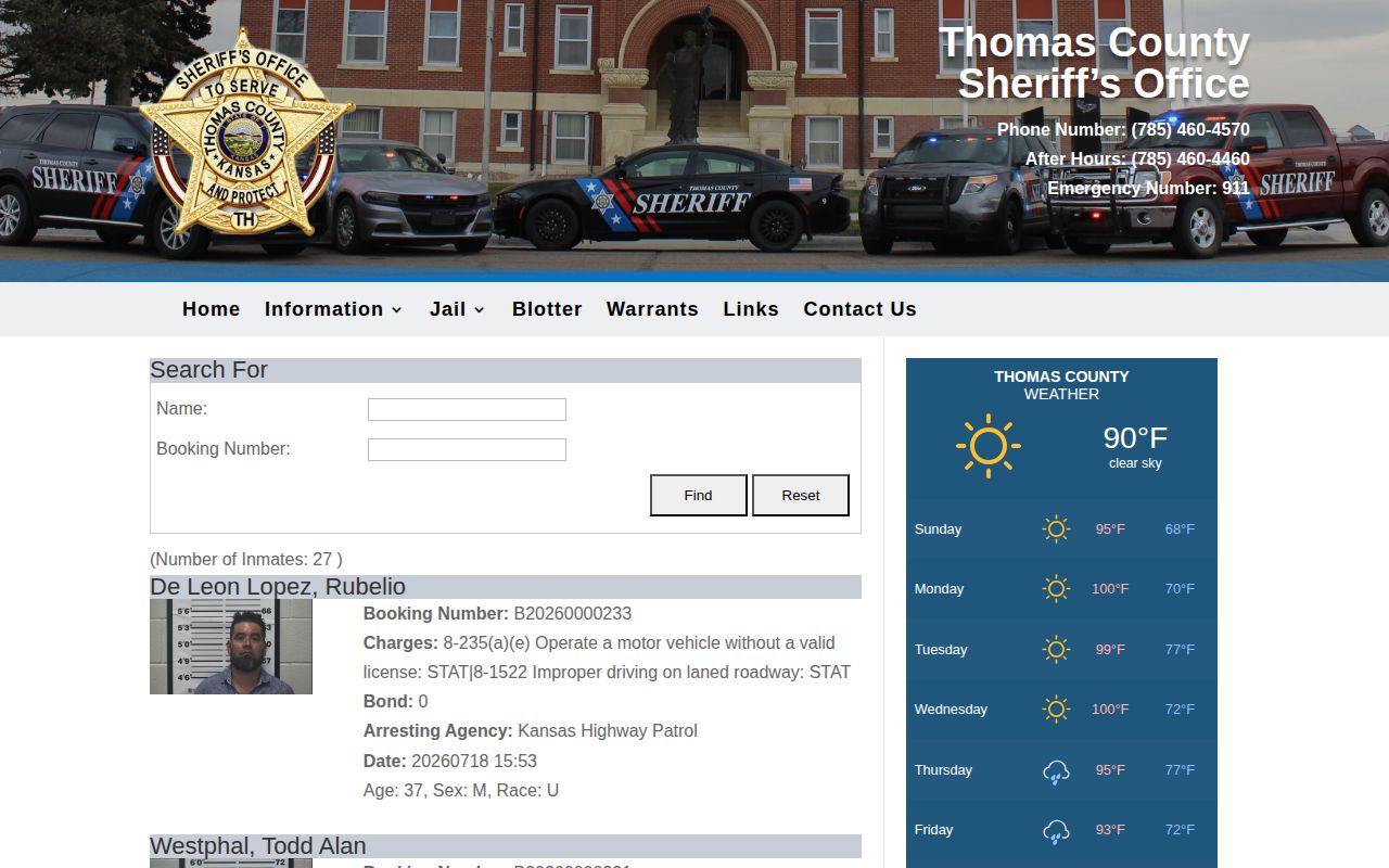 Thomas roster arrest agency field for Logan County released inmates