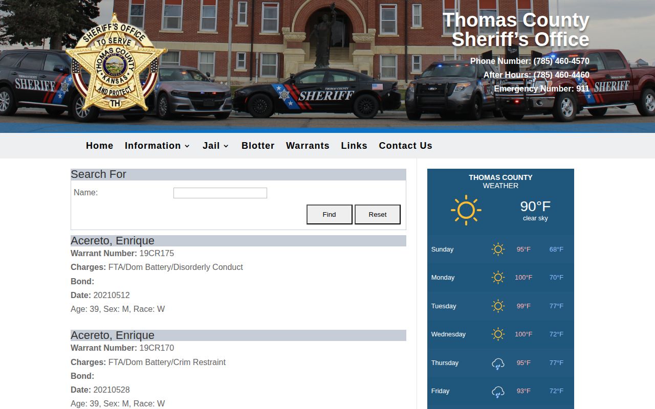Thomas County warrant list used with Logan County release records