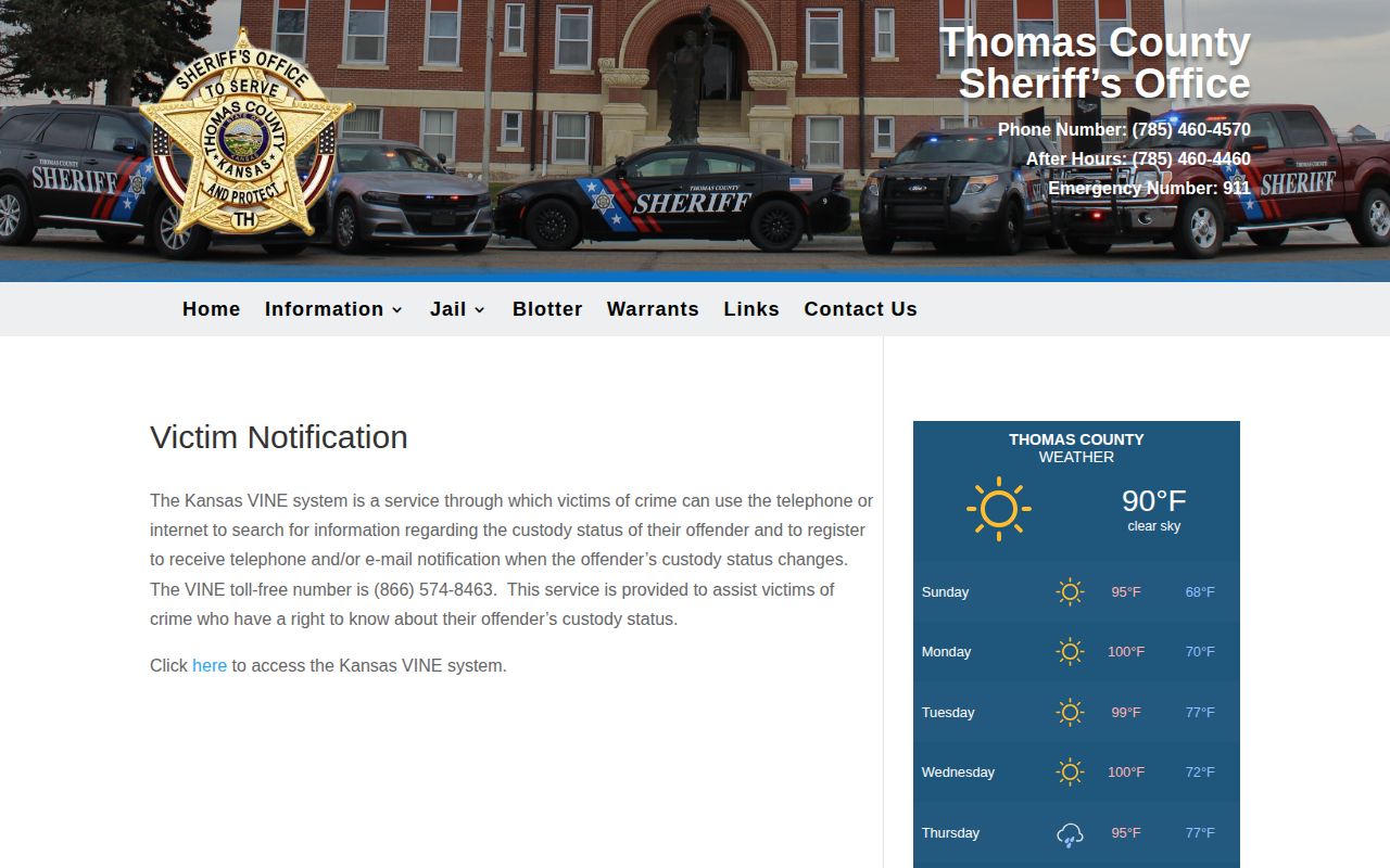Thomas County VINE page serving Logan County release alerts